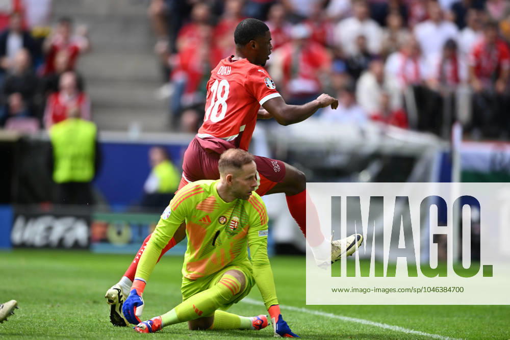 Kwadwo Duah (Switzerland)Peter Gulacsi (Hungary) during the UEFA EURO, EM, Europameisterschaft,Fussball Germany 2024 match between Hungary 1-3 Switzerland at Cologne Stadium on June 15, 2024 in Cologne, Germany. Noxthirdxpartyxsales (256543549)