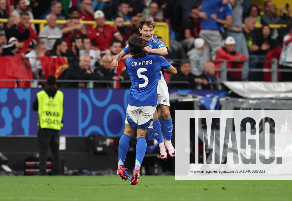 European Football Championship, UEFA EURO 2024, Italy Albania, Group B, BVB Stadion Dortmund, v l , Goal celebration, celebrate the goal by Nicolo Barella Italy , Goal celebration, celebrate the goal