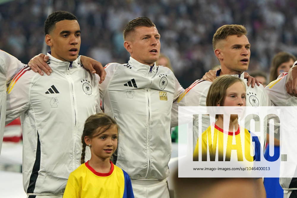 National team, football, UEFA Euro2024, EM 2024,Germany Scotland Allianzarena, Munich Jamal Musialo, Toni kroos, Joshua Kimmich sing national anthem Germany,
