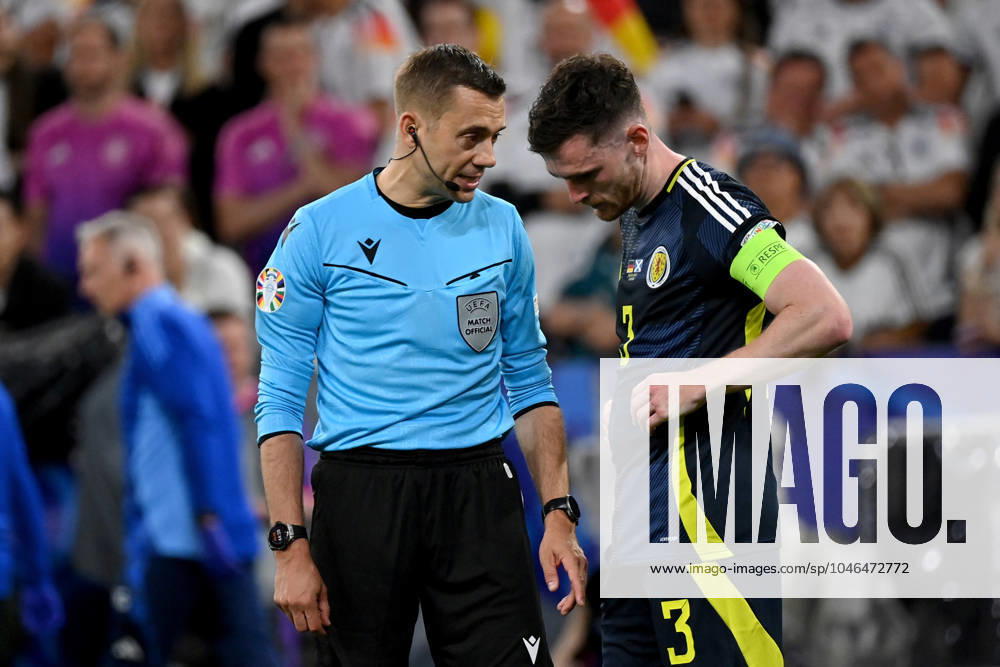European Football Championship 2024, Germany Scotland, v l Referee Clement Turpin France Andrew Robertson Team Scotland Munich
