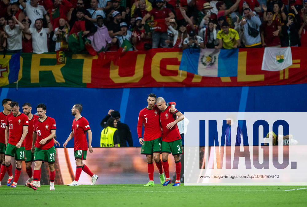Portugal v Czech Republic, UEFA EURO, EM, Europameisterschaft,Fussball 2024, Leipzig, Germany Leipzig, Germany. 18th, June 2024. Cristiano Ronaldo (7) and Pepe (3) of Portugal seen during the UEFA Euro 2024 match in Group F between Portugal and Czech Republic at Red Bull Arena in Leipzig. Leipzig Germany