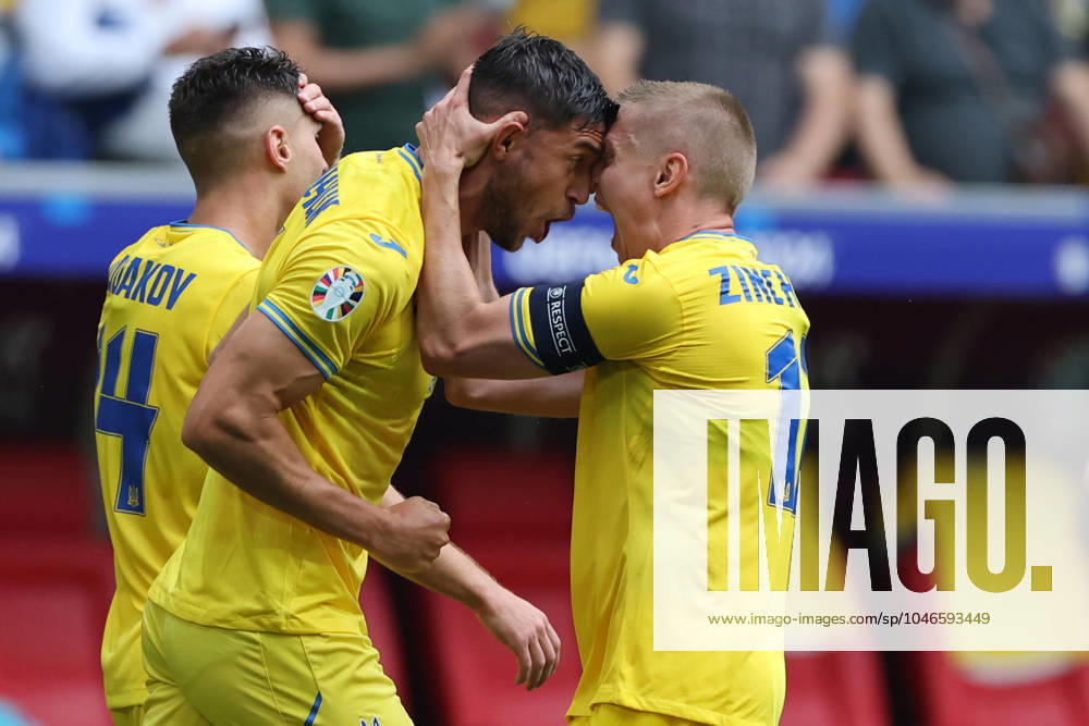 Dusseldorf, Germany 21.06.2024: Roman Yaremchuk of Ukraine score the goal 1-2 and celebrates during the UEFA EURO, EM, Europameisterschaft,Fussball 2024 group stage E football match between Slovakia vs Ukraine at Dusseldorf Arena in Dusseldorf