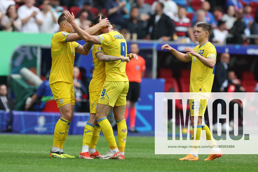 Dusseldorf, Germany 21.06.2024: Roman Yaremchuk of Ukraine score the goal 1-2 and celebrates during the UEFA EURO, EM, Europameisterschaft,Fussball 2024 group stage E football match between Slovakia vs Ukraine at Dusseldorf Arena in Dusseldorf