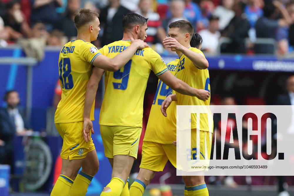Dusseldorf, Germany 21.06.2024: Roman Yaremchuk of Ukraine score the goal 1-2 and celebrates during the UEFA EURO, EM, Europameisterschaft,Fussball 2024 group stage E football match between Slovakia vs Ukraine at Dusseldorf Arena in Dusseldorf