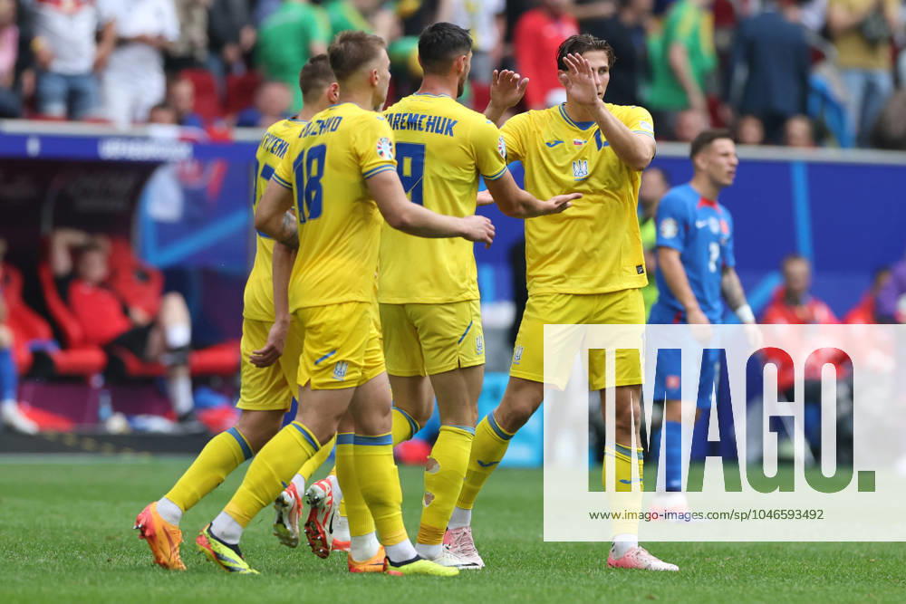 Dusseldorf, Germany 21.06.2024: Roman Yaremchuk of Ukraine score the goal 1-2 and celebrates during the UEFA EURO, EM, Europameisterschaft,Fussball 2024 group stage E football match between Slovakia vs Ukraine at Dusseldorf Arena in Dusseldorf