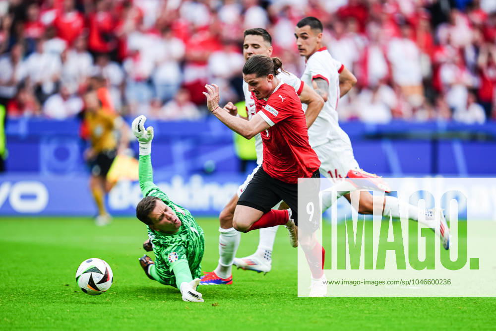 Foul Wojciech Szczesny Poland, 01 on Marcel Sabitzer Austria, 09 , Penalty kick GER, Poland vs Austria, European Football Championship, UEFA Euro 2024, Matchday 2, 21 06 2024 GER, Poland vs Austria, European Football Championship, UEFA Euro 2024, Matchday 2, 21 06 2024 Berlin