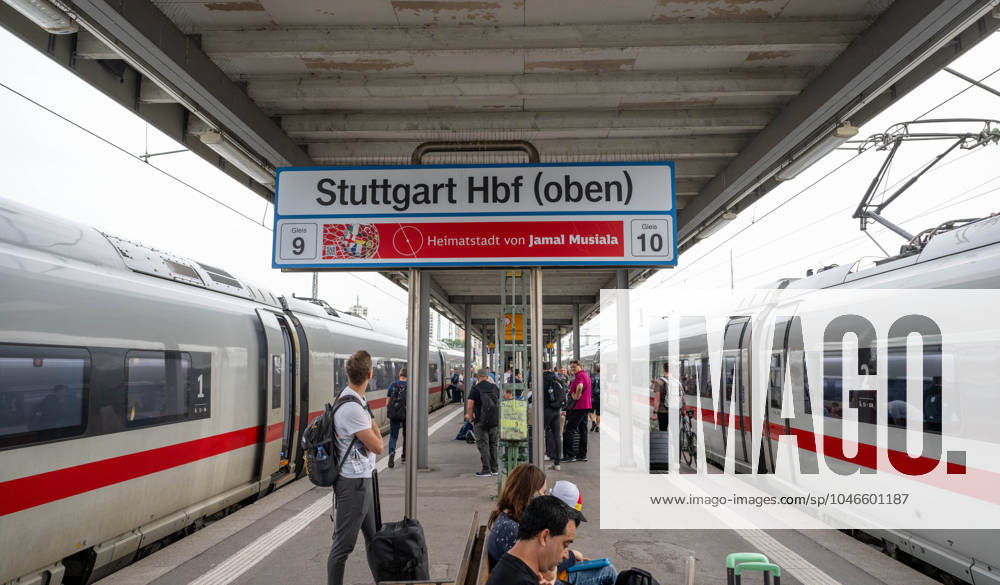 Football, men, season 2023 24, Euro 20204 Stuttgart main station, on platform 9 10 of the station it is pointed out that Stuttgart is the hometown of national player Jamal Musiala Germany, 20 06 2024,