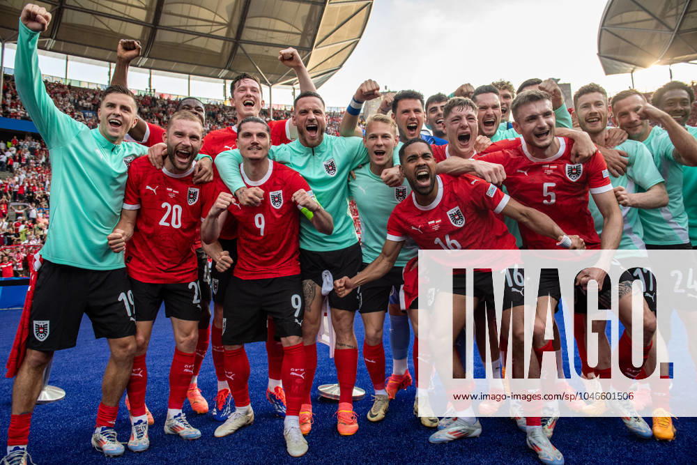 KW25 BERLIN, GERMANY - JUNE 21: players of Austria national team, Nationalteam celebrates winning the UEFA EURO, EM, Europameisterschaft,Fussball 2024 group stage match between Poland and Austria at Olympiastadion on June 21, 2024 in Berlin, Germany. Photo Sebastian Frej Poland v Austria
