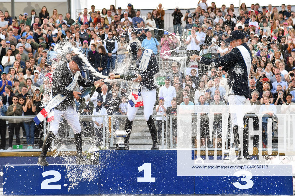 KW25 Global Champions Tour Grand Prix of Paris lors de la 10eme à dition du Longines Paris Eiffel Jumping à la Plaine de Jeux de Bagatelle à Paris Kent Farrington (2eme), Jeanne Sadran (1ere) et Johan-Sebastian Gulliksen au Global Champions Tour Grand Prix of Paris lors de la 10eme à dition du Longines Paris Eiffel Jumping à la Plaine de Jeux de Bagatelle à Paris le 22 juin 2024. Perusseau-Veeren Bestimage Global Champions Tour Grand Prix of Paris during the 10th edition of the Longines Paris Eiffel Jumping at the Plaine de Jeux de Bagatelle in Paris on June 22nd 2024. Paris France