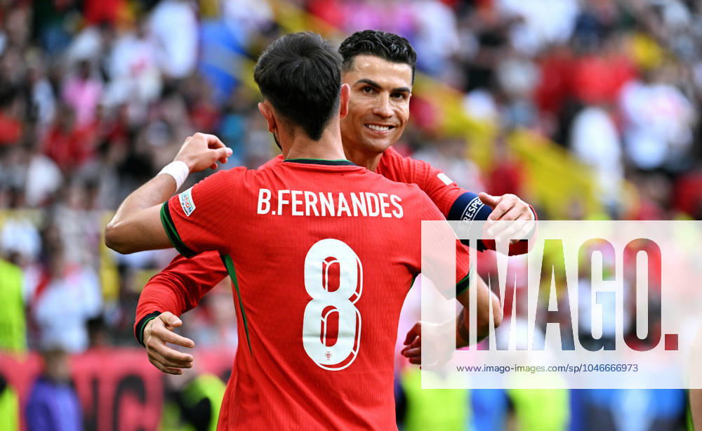 Football, European Championship, EURO 2024, Group F, Signal Iduna Park Dortmund Turkey Portugal 0 3 Celebration Bruno Fernandes POR after his goal for 0 3, together with Cristiano Ronaldo POR Cheering, joy, action