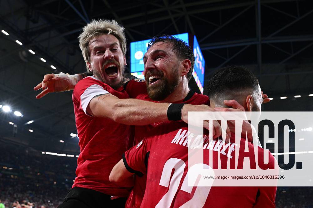 Bilder des Jahres 2024, Sport 06 Juni Germany Soccer Euro 2024 Georgia - Portugal 8717082 26.06.2024 Georgia s players celebrate their team s goal during the UEFA EURO, EM, Europameisterschaft,Fussball 2024 Group F soccer match between Georgia and Portugal at the Veltins-Arena in Gelsenkirchen, Germany. Alexey Filippov Sputnik Gelsenkirchen Germany