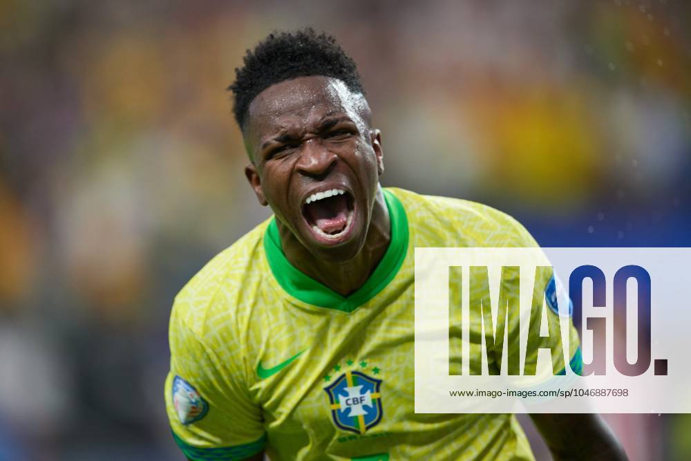 KW26 Copa America USA 2024 Paraguay vs Brazil Vinicius Junior celebrates his goal 0-1 of Brazil during the CONMEBOL Copa America 2024 group D match between Paraguay and Brazil, at Allegiant Stadium, on June 28, 2024 in Las Vegas, Nevada, United States. LAS VEGAS NEVADA UNITED STATES