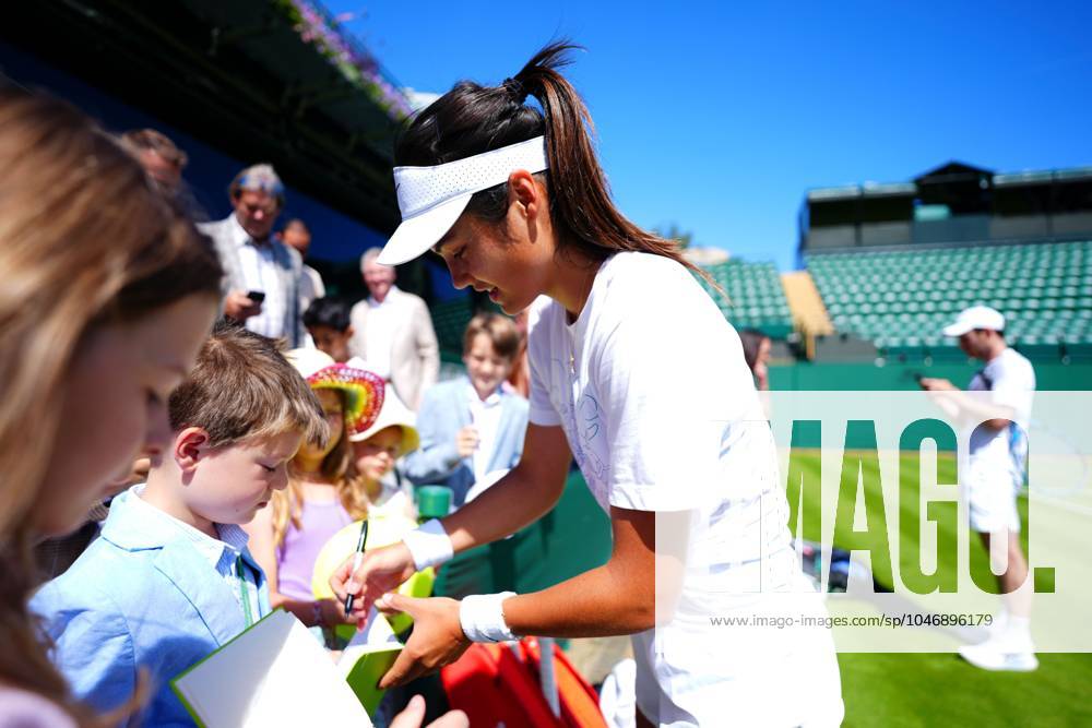 Emma Raducanu signs autographs after practice on Court 18 Wimbledon Tennis Championships, Practice and Previews, The All England Lawn Tennis and Croquet Club, London, UK - 29 Jun 2024