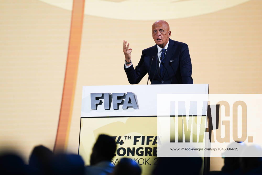 Pierluigi Collina of Italian former association football referee speaks during the 74th FIFA Congress at the Queen Sirikit National Convention Center, in Bangkok. Bangkok Thailand - ZUMAs197 20240517_aab_s197_082