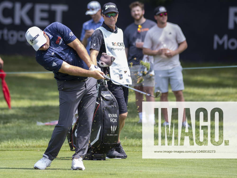 DETROIT, MI - JUNE 29: Ryan Fox (NZL) hits the ball during the third round of the Rocket Mortgage Classic on June 29, 2024 at Detroit Golf Club in Detroit, Michigan. (Photo by Joseph Weiser Icon Sportswire) GOLF: JUN 29 PGA, Golf Herren Rocket Mortgage Classic Icon2406290093