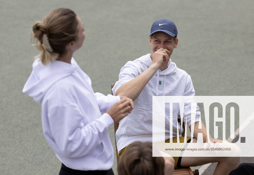 Jannik Sinner of Italy sits with girlfriend Anna Kalinskaya of Russia Wimbledon Tennis Championships, Practice and Previews, The All England Lawn Tennis and Croquet Club, London, UK - 30 Jun 2024