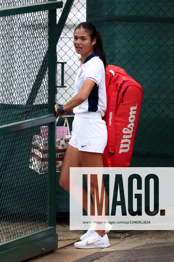 30th June 2024; All England Lawn Tennis and Croquet Club, London, England; Wimbledon Tennis Tournament, Practice Day; Emma Raducanu wears an England football shirt during her practice session ActionPlus12661919 ShaunxBrooks