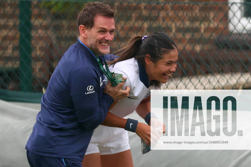 30th June 2024; All England Lawn Tennis and Croquet Club, London, England; Wimbledon Tennis Tournament, Practice Day; Emma Raducanu wears an England football shirt during her practice session ActionPlus12661924 ShaunxBrooks