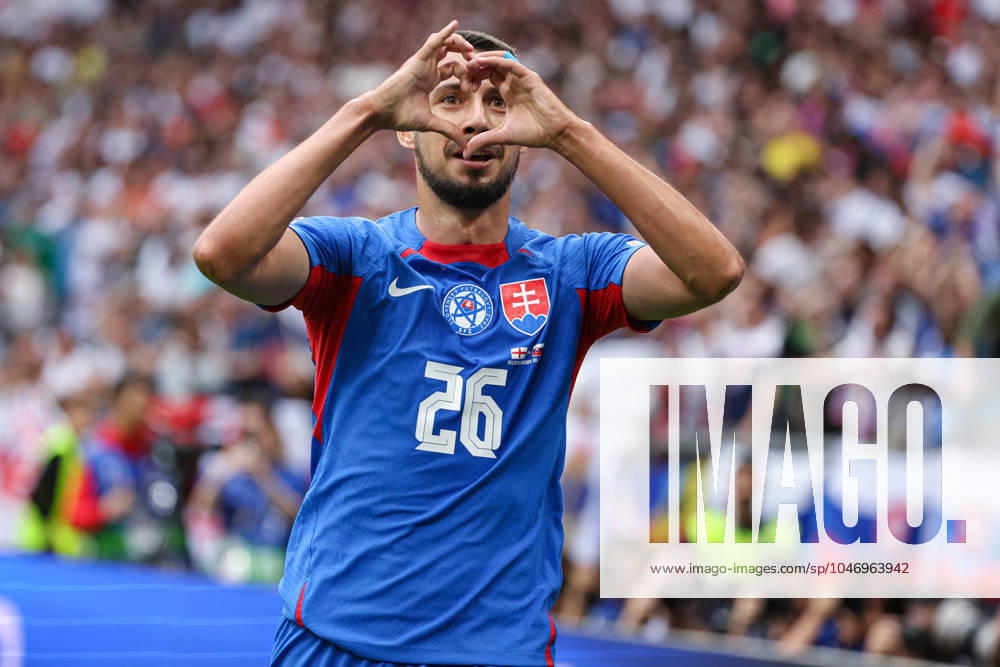 Euro 2024 England Slovakia on 30 06 2024 in the Arena AufSchalke in Gelsenkirchen Cheering, goal celebration, goal scorer Ivan Schranz Slovakia, 26 cheers after his goal for 0 to 1 MH