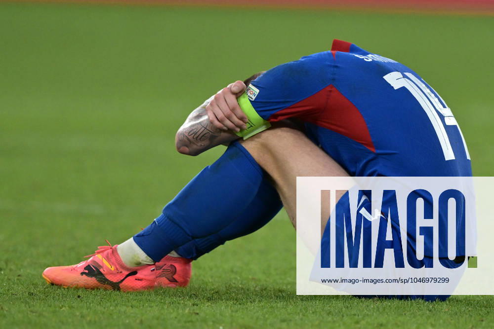 Milan Skriniar of Slovakia dejected after the UEFA EURO, EM, Europameisterschaft,Fussball 2024 round of 16 match between England and Slovakia at Arena AufSchalke on June 30, 2024 in Gelsenkirchen, G England v Slovakia: Round of 16 - UEFA EURO 2024