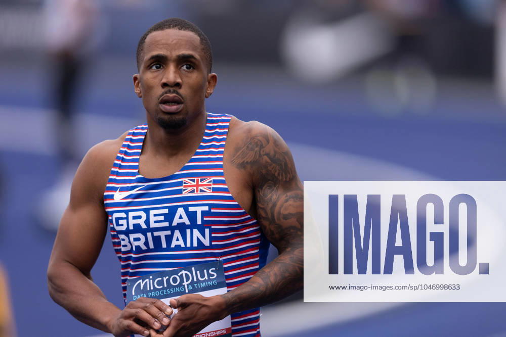Microplus UK Athletics Championships CJ Ujah is winning his 100m semi-final during the Microplus UK Athletics Championships at the Manchester Regional Arena in Manchester, England, on June 29, 2024. United Kingdom