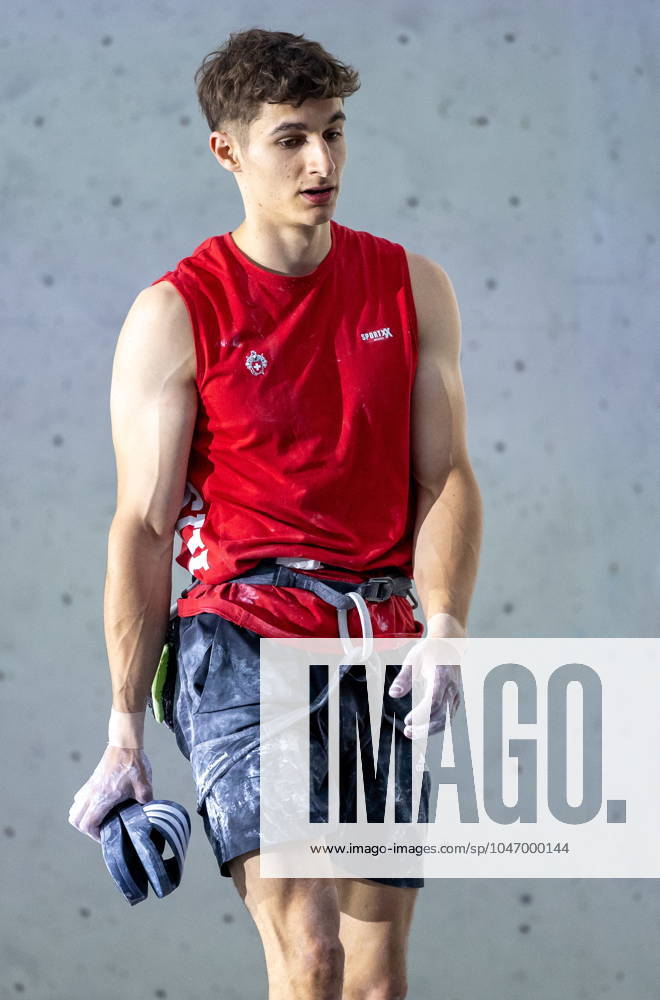 Innsbruck, AUT, IFSC, Climbing World Cup Innsbruck 2024, Men, Lead Climbing, Final, in the picture Jonas Utelli SUI Jonas Utelli of Switzerland during the final of men Lead competition IFSC Climbing World Cup in Innsbruck, Austria on 2024 06 30 Expa Innsbruck EP_gro