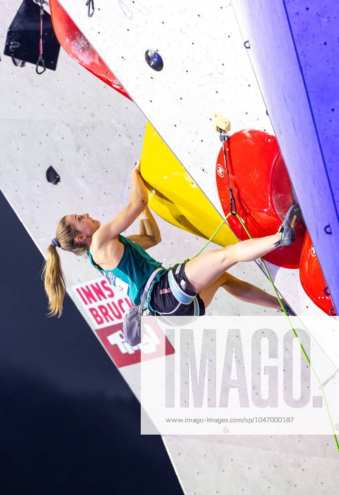 Innsbruck, AUT, IFSC, Climbing World Cup Innsbruck 2024, women, lead climbing, final, in the picture Jessica Pilz AUT Jessica Pilz of Austria during the final of women Lead competition IFSC Climbing World Cup in Innsbruck, Austria on 2024 06 30 Expa Innsbruck EP_gro