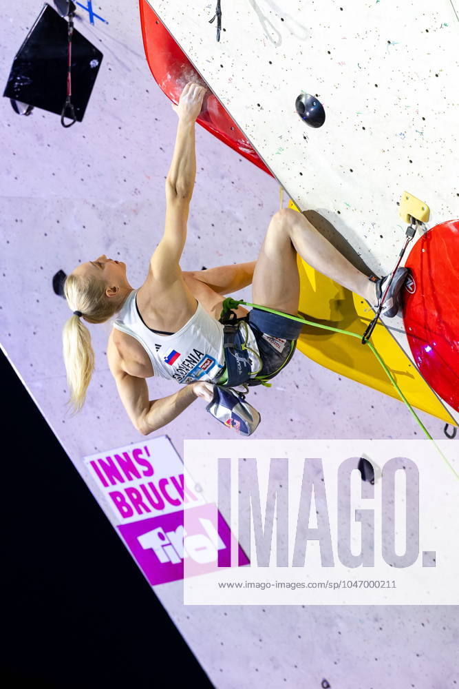 Innsbruck, AUT, IFSC, Climbing World Cup Innsbruck 2024, women, lead climbing, final, in the picture winner Janja Garnbret SLO winner Janja Garnbret of Slovenia during the final of women Lead competition IFSC Climbing World Cup in Innsbruck, Austria on 2024 06 30 Expa Innsbruck EP_gro