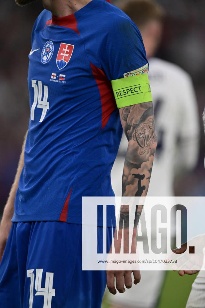 Milan Skriniar tattoos during the UEFA EURO, EM, Europameisterschaft,Fussball 2024 round of 16 match between England and Slovakia at Arena AufSchalke on June 30, 2024 in Gelsenkirchen, G England v Slovakia: Round of 16 - UEFA EURO 2024