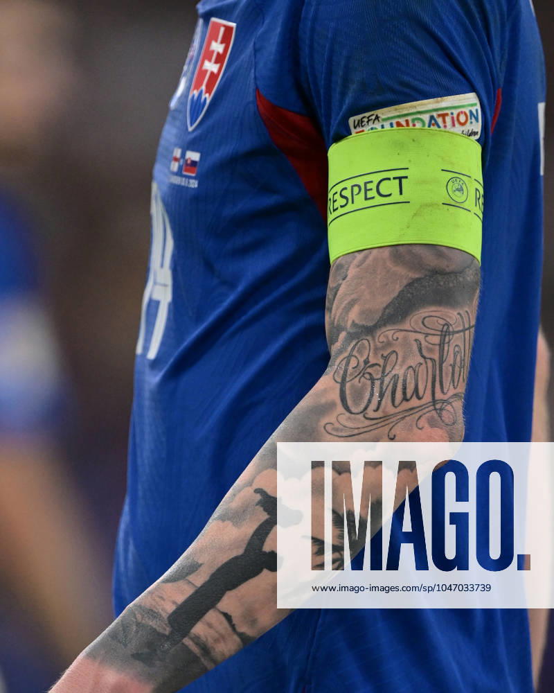 Milan Skriniar tattoos during the UEFA EURO, EM, Europameisterschaft,Fussball 2024 round of 16 match between England and Slovakia at Arena AufSchalke on June 30, 2024 in Gelsenkirchen, G England v Slovakia: Round of 16 - UEFA EURO 2024