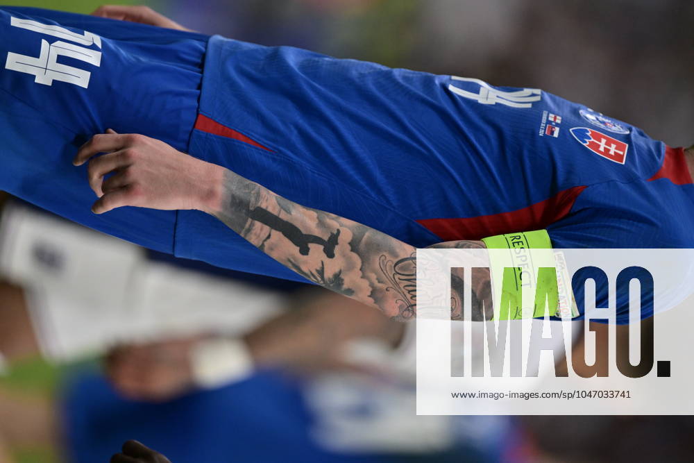 Milan Skriniar tattoos during the UEFA EURO, EM, Europameisterschaft,Fussball 2024 round of 16 match between England and Slovakia at Arena AufSchalke on June 30, 2024 in Gelsenkirchen, G England v Slovakia: Round of 16 - UEFA EURO 2024