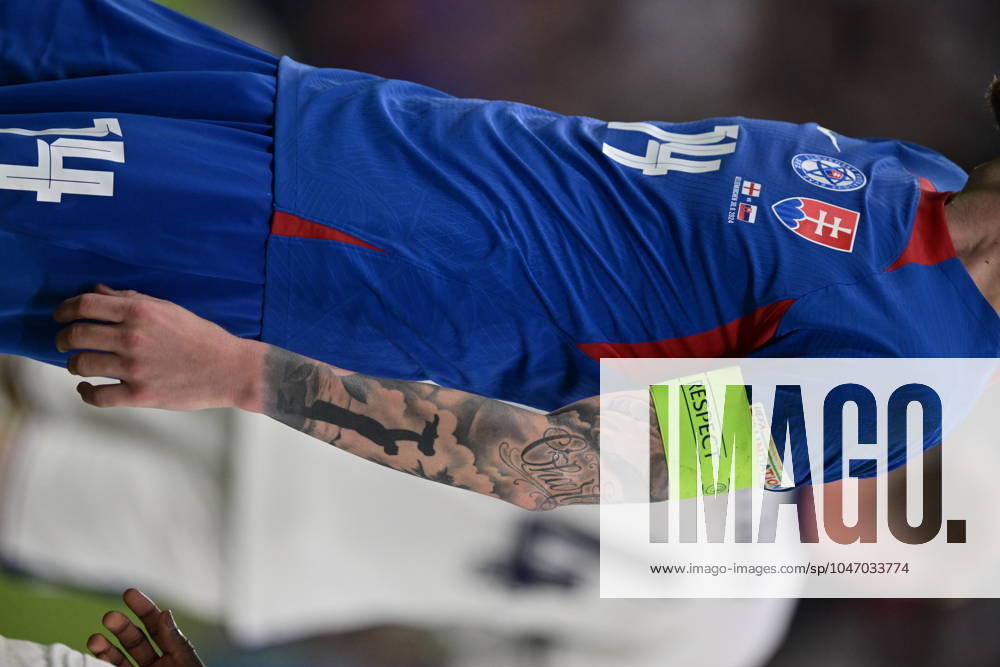 Milan Skriniar tattoos during the UEFA EURO, EM, Europameisterschaft,Fussball 2024 round of 16 match between England and Slovakia at Arena AufSchalke on June 30, 2024 in Gelsenkirchen, G England v Slovakia: Round of 16 - UEFA EURO 2024