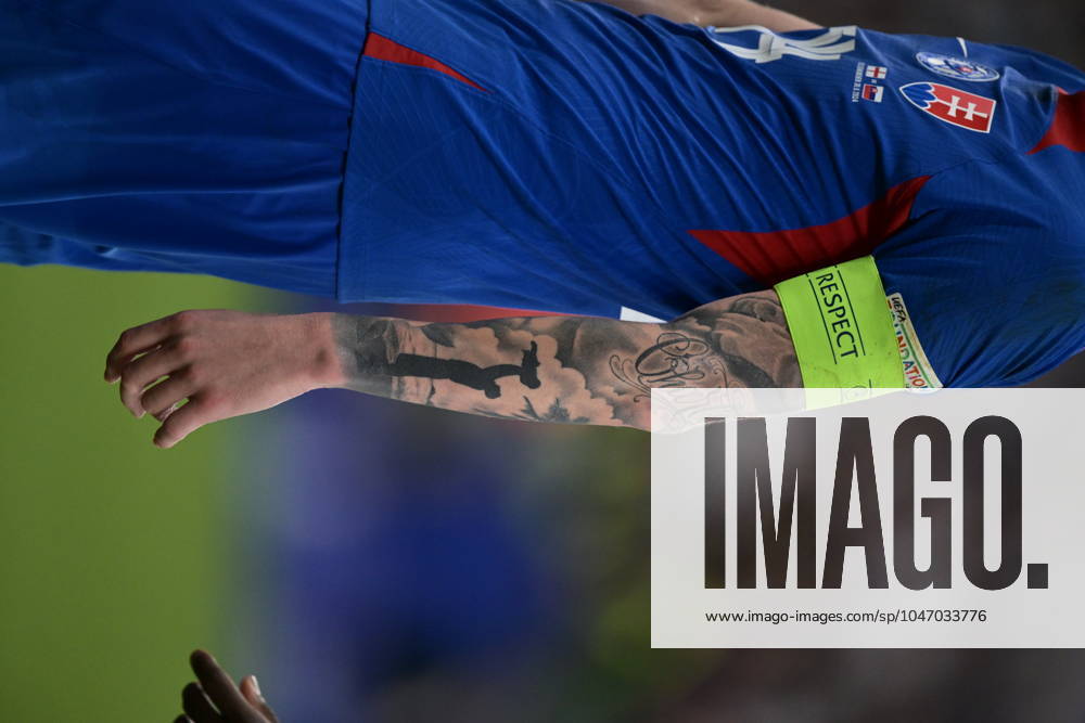 Milan Skriniar tattoos during the UEFA EURO, EM, Europameisterschaft,Fussball 2024 round of 16 match between England and Slovakia at Arena AufSchalke on June 30, 2024 in Gelsenkirchen, G England v Slovakia: Round of 16 - UEFA EURO 2024