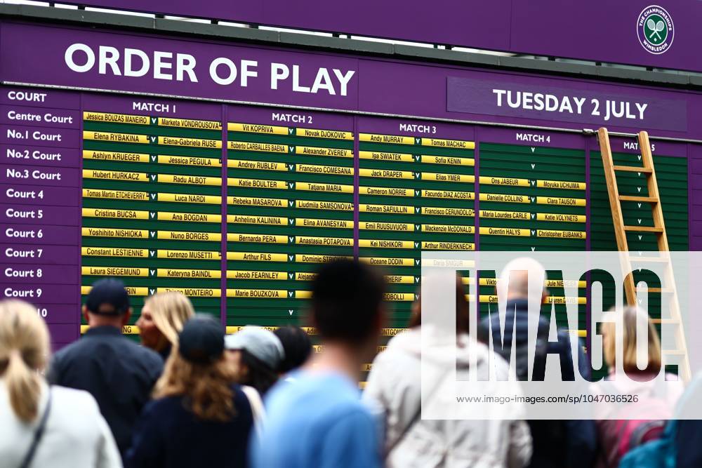 Spectators arrive on day two to view the order of play Wimbledon Tennis Championships, Day 2, The All England Lawn Tennis and Croquet Club, London, UK - 02 Jul 2024