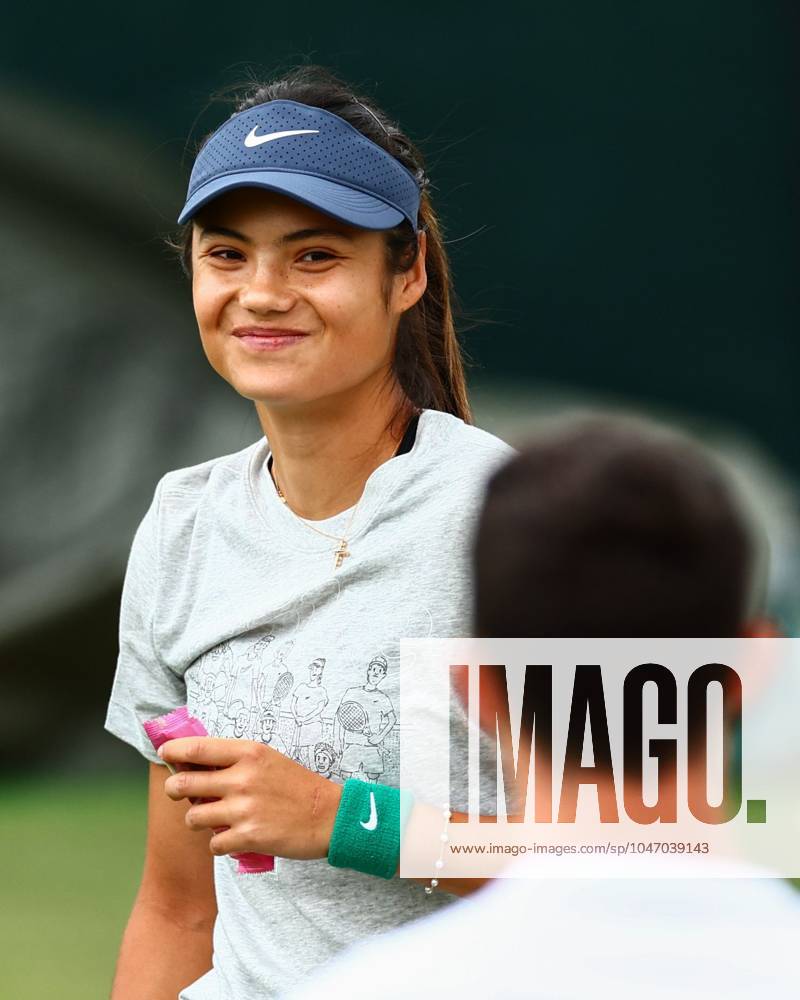 Emma Raducanu greets during a break in practice Wimbledon Tennis Championships, Day 2, The All England Lawn Tennis and Croquet Club, London, UK - 02 Jul 2024