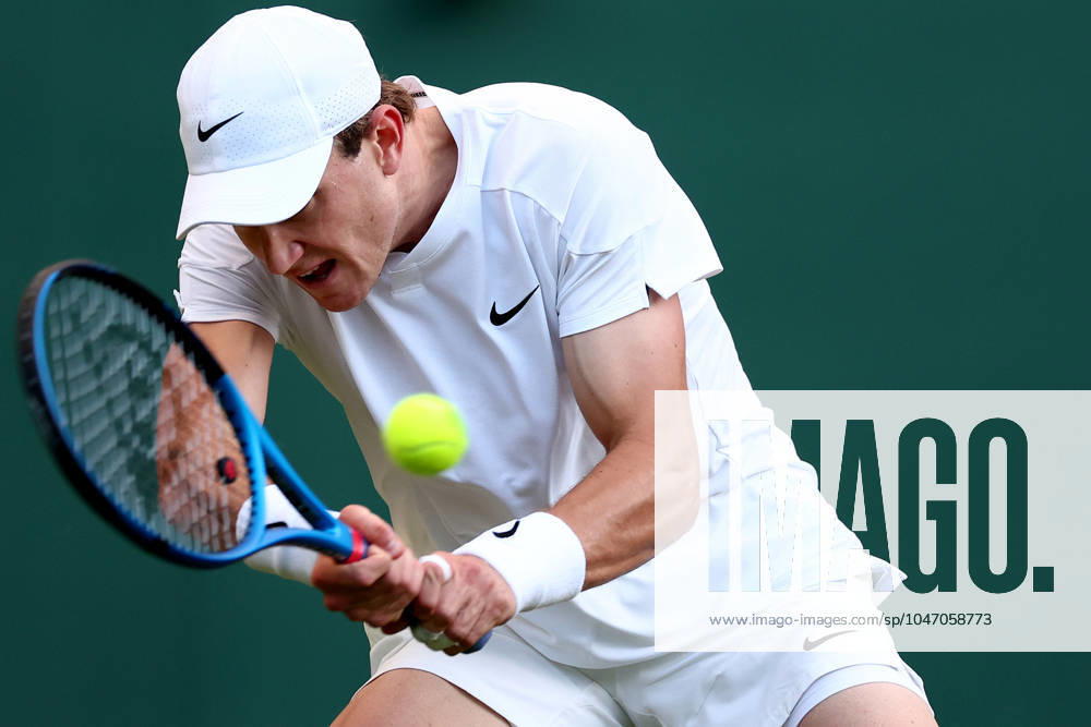 2nd July 2024; All England Lawn Tennis and Croquet Club, London, England; Wimbledon Tennis Tournament, Day 2; Jack Draper (GBR) in action during his first round match against Elias Yner (SWE) ActionPlus12662916 ShaunxBrooks