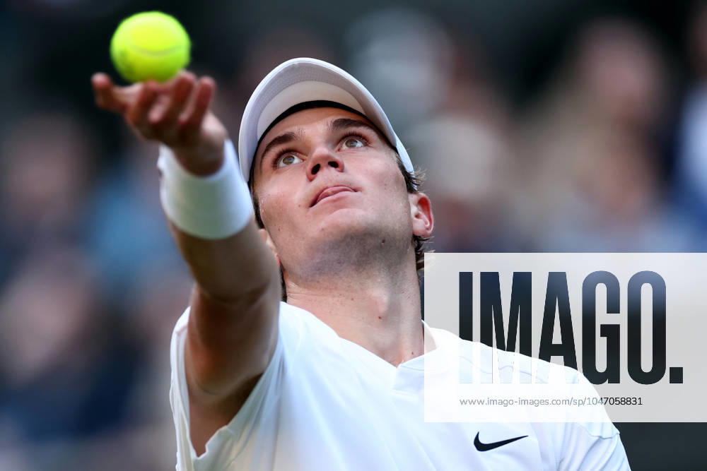 2nd July 2024; All England Lawn Tennis and Croquet Club, London, England; Wimbledon Tennis Tournament, Day 2; Jack Draper (GBR) in action during his first round match against Elias Yner (SWE) ActionPlus12662920 ShaunxBrooks