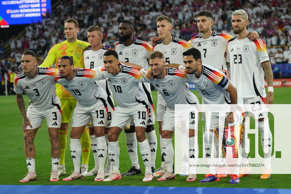 National team, Football, UEFA Euro2024, Euro 2024, Dortmund, Germany Denmark Back row from left Manuel Neuer, Toni Kroos, Antonio Rüdiger,nico schlotterbeck, Kai Havertz, Robert Andrich Front row from left David Raum, Leroy Sane, Jamal Musiala, Joshua Kimmich, Ilkay Gündogan all Germany, Tim foto,