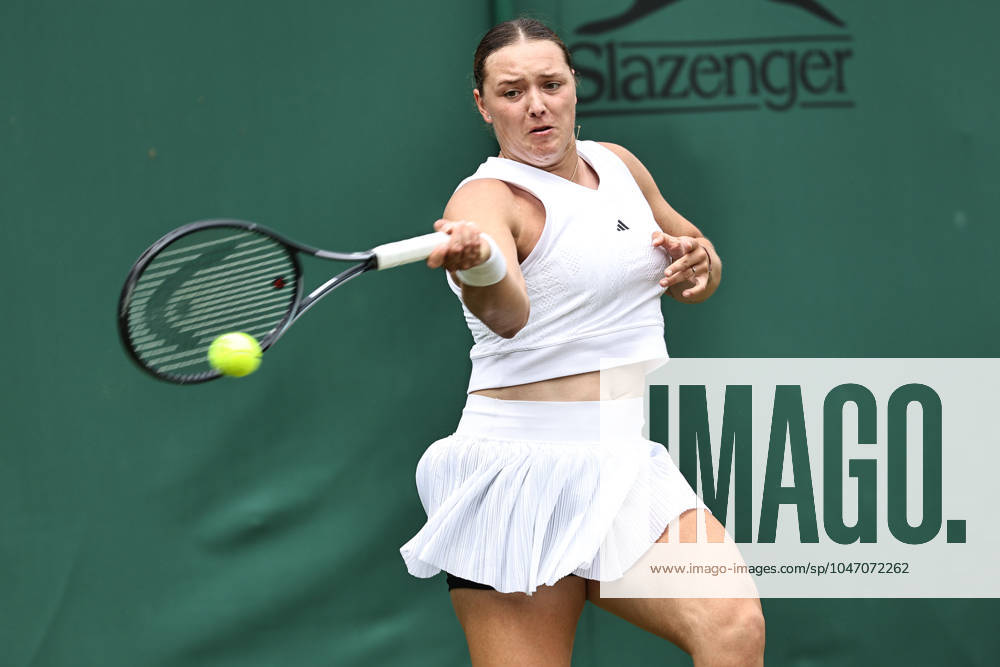 Jule Niemeier, GER, during rain delayed first round of 2024 All England Lawn Tennis Championships at Wimbledon, womens singles, London