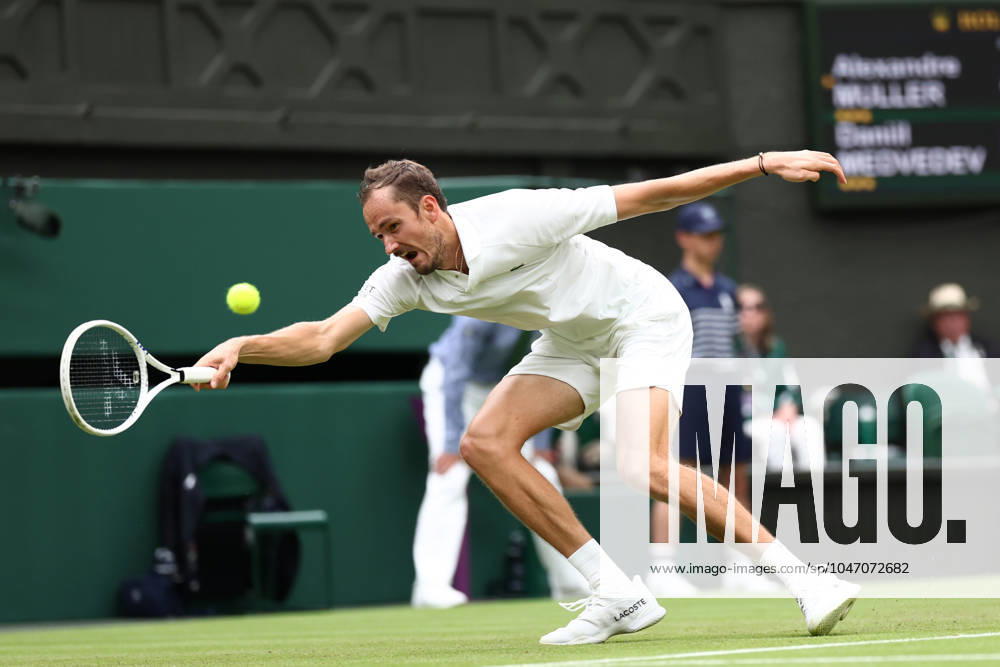 3rd July 2024; All England Lawn Tennis and Croquet Club, London, England; Wimbledon Tennis Tournament, Day 3; Danill Medvedev in action during his second round match against Alexandre Muller (FRA) ActionPlus12663228 ShaunxBrooks