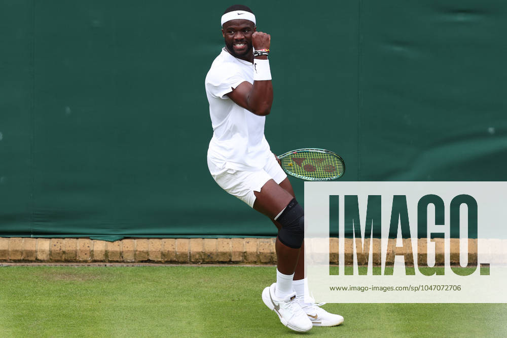 3rd July 2024; All England Lawn Tennis and Croquet Club, London, England; Wimbledon Tennis Tournament, Day 3; Frances Tiafoe (USA) celebrates after he wins the first set during his second round match against Borna Coric (CRO) ActionPlus12663239 ShaunxBrooks
