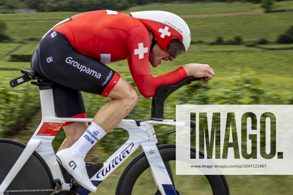 Swiss Stefan Kung of Groupama-FDJ pictured in action during stage 7 of the 2024 Tour de France cycling race, an individual time trial from Nuits-Saint-Georges to Gevrey-Chambertin, France (25,3 km) on Friday 05 July 2024. The 111th edition of the Tour de France starts on Saturday 29 June and will finish in Nice, France on 21 July. DAVIDxPINTENS x95884300x