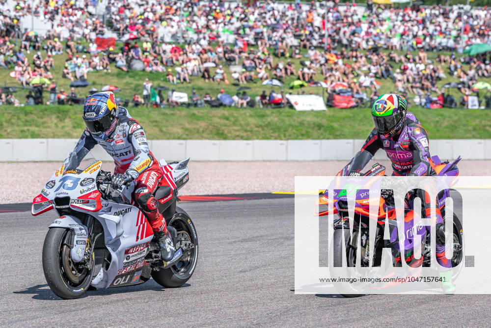 Hohenstein, Germany 05 07 July 2024 MotoGP Sachsenring Germany 2024 In the picture Alex Marquez SPA and Franco Morbidelli ITA at a start rehearsal