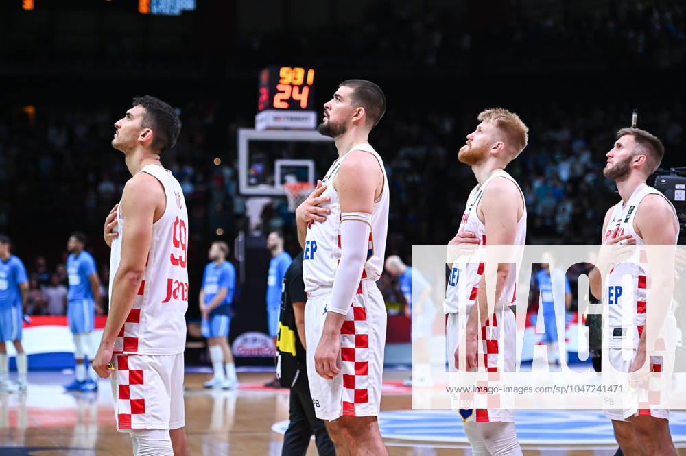 Croatia v Greece - FIBA Olympic Qualifying Tournament 2024 Final The players of Croatia are standing before the FIBA Olympic Qualifying Tournament 2024 Final match between Croatia and Greece at Peace & Friendship Stadium on July 7, 2024, in Piraeus, Greece. Piraeus Greece