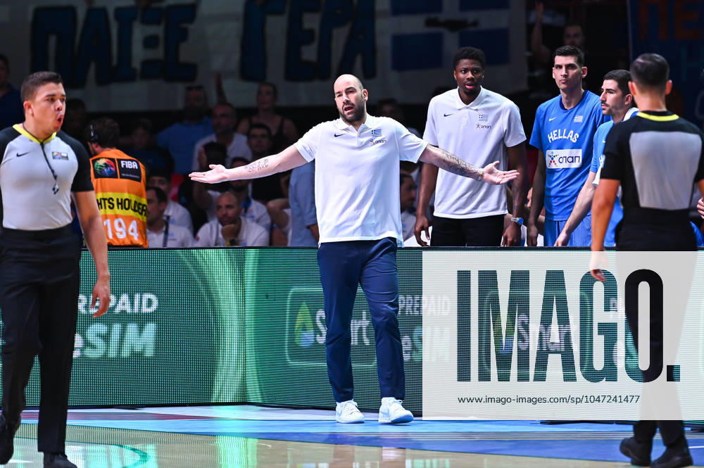 Croatia v Greece - FIBA Olympic Qualifying Tournament 2024 Final Head Coach Vassilis Spanoulis of Greece is coaching during the FIBA Olympic Qualifying Tournament 2024 Final match between Croatia and Greece at Peace & Friendship Stadium on July 7, 2024, in Piraeus, Greece. Piraeus Greece