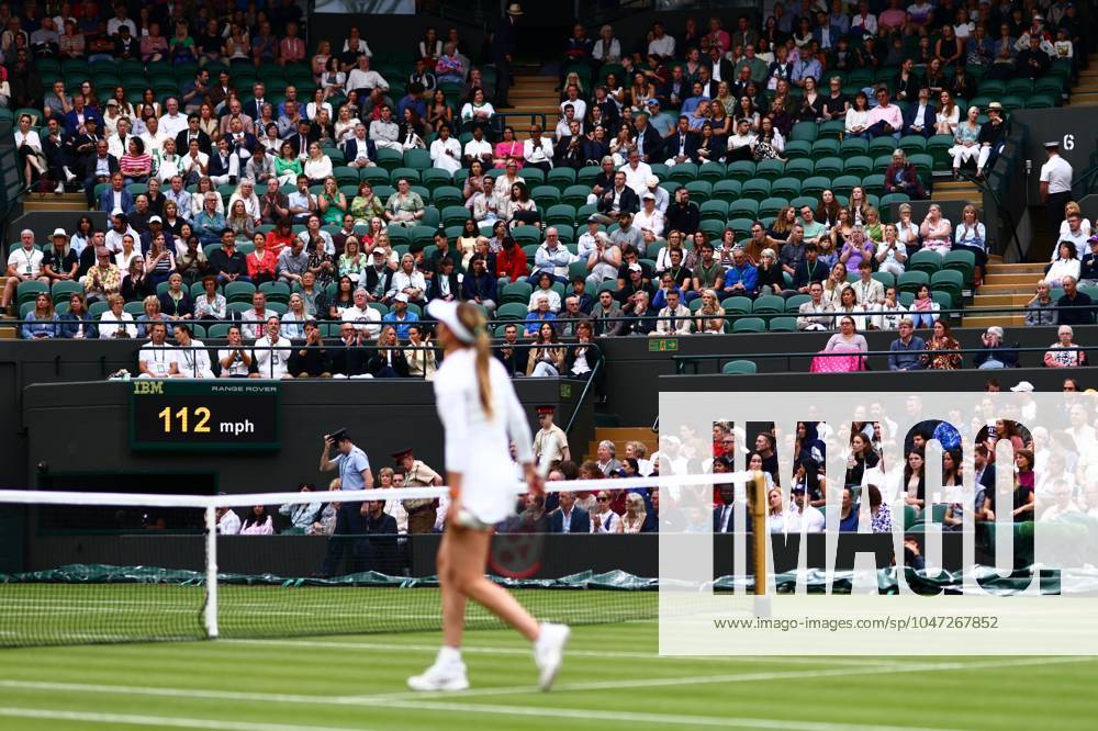 Empty seats are seen as Donna Vekic of Croatia prepares to serve Wimbledon Tennis Championships, Day 9, The All England Lawn Tennis and Croquet Club, London, UK - 09 Jul 2024