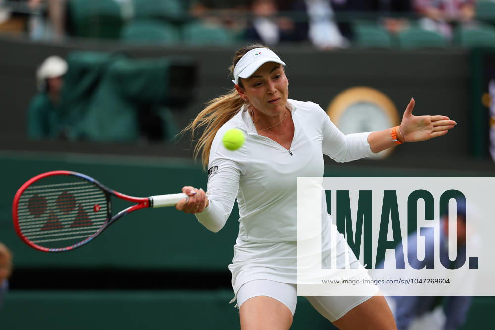 9th July 2024; All England Lawn Tennis and Croquet Club, London, England; Wimbledon Tennis Tournament, Day 9; Donna Vekic (CRO) from the baseline against Lulu Sun (NZL), womens singles quarter final match ActionPlus12666353 JohnxPatrickxFletcher