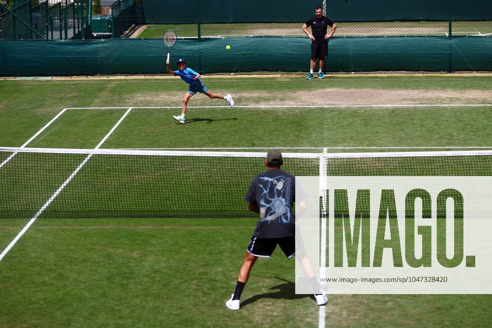 Nick Kyrgios practises with the son of Novak Djokovic Wimbledon Tennis Championships, Day 11, The All England Lawn Tennis and Croquet Club, London, UK - 11 Jul 2024