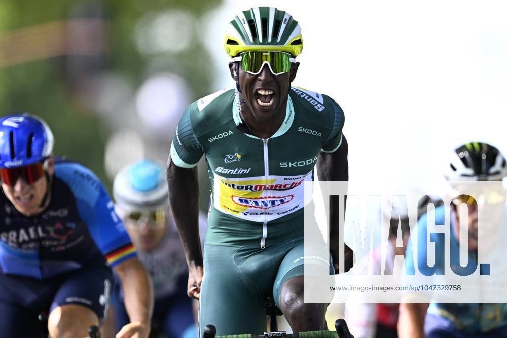 Eritrean Biniam Girmay Hailu of Intermarche-Wanty pictured in action during stage 12 of the 2024 Tour de France cycling race, from Aurillac to Villeneuve-sur-Lot, France (203,6km) on Thursday 11 July 2024. The 111th edition of the Tour de France starts on Saturday 29 June and will finish in Nice, France on 21 July. JASPERxJACOBS x96263510x