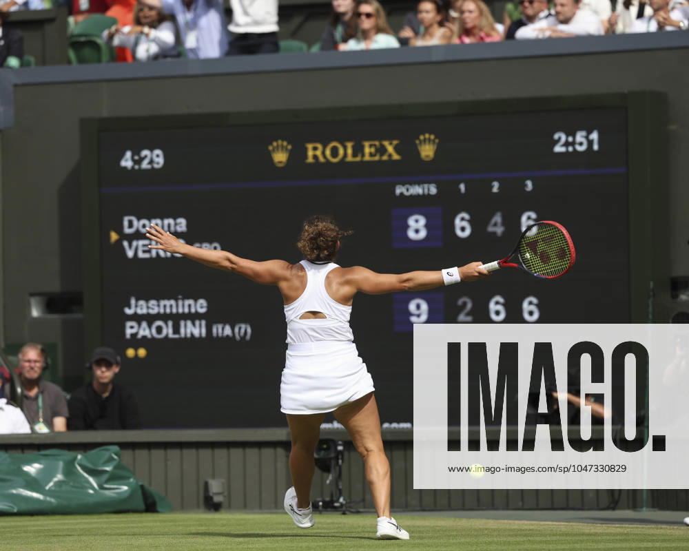 Jasmine Paolini celebrates after her victory Tennis Wimbledon 2021 Grand Slam ITF ATP WTA AELTC London Great Britain 11 July 2024